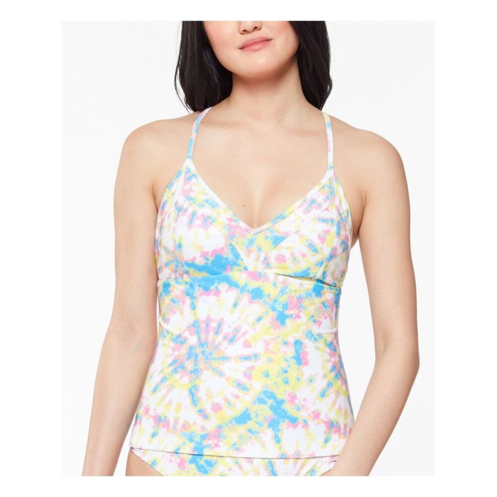 JESSICA SIMPSON Women's Yellow Cross-Back Removable Cups Tie Tankini Top S